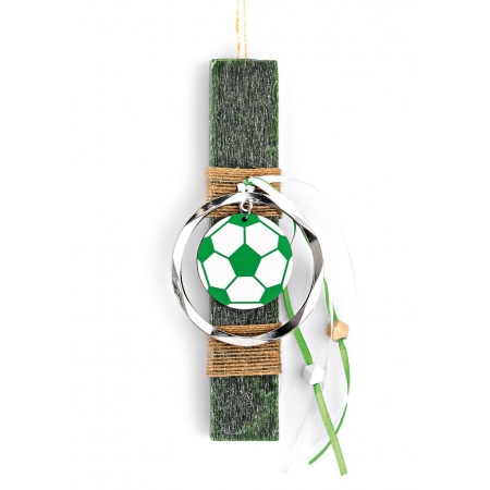 Πασχαλινή λαμπάδα σκούρη πράσινη με πράσινη ξύλινη μπάλα ποδοσφαίρου 20cm - ΚΩΔ:EL727-1-AD