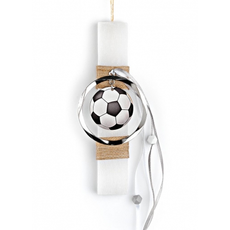 Πασχαλινή λαμπάδα λευκή με ξύλινη μπάλα ποδοσφαίρου 20cm - ΚΩΔ:EL729-1-AD