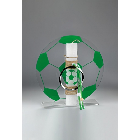 Πασχαλινή λαμπάδα με πράσινη μπάλα ποδοσφαίρου σε plexiglass βάση - ΚΩΔ:EL755BS-AD