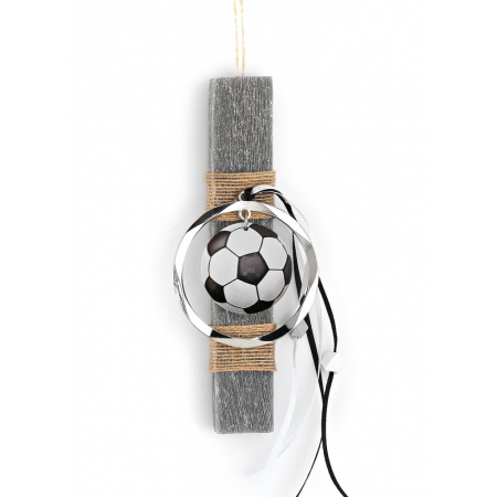 Πασχαλινή λαμπάδα γκρι με plexi μπάλα ποδοσφαίρου 20cm - ΚΩΔ:EL757-1-AD