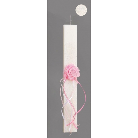 Λαμπάδα πασχαλινή αρωματική με ροζ λουλούδι και glitter - ΚΩΔ:M10663-AD