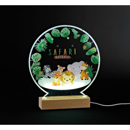 Plexiglass εκτυπωμένο με ζώα της ζούγκλας σε LED ξύλινη βάση - ΚΩΔ:M12036-AD