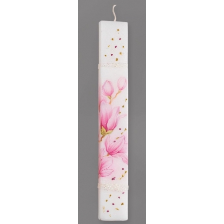 Πασχαλινή λαμπάδα πλακέ με ροζ λουλούδια 29cm - ΚΩΔ:M9142-AD
