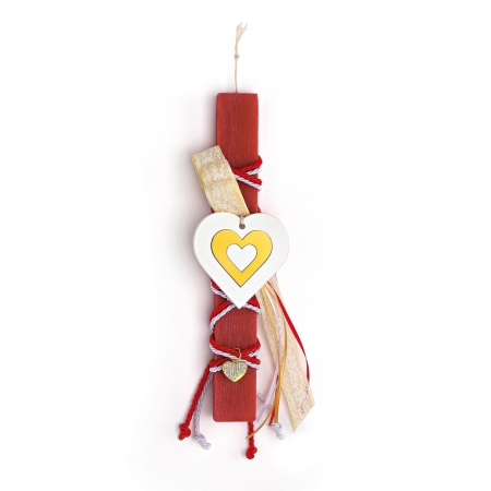 Πασχαλινή λαμπάδα κόκκινη με κεραμική λευκή-χρυσή καρδιά - ΚΩΔ:EL1022-AD