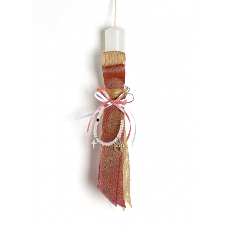 Πασχαλινή λαμπάδα με βραχιόλι σταυρό και κόκκινη κορδέλα - ΚΩΔ:EL1060-AD