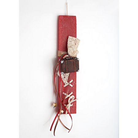 Πασχαλινή λαμπάδα κόκκινη με βαλίτσα και δαντέλα - ΚΩΔ:EL271-AD