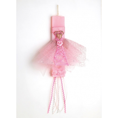 Πασχαλινή λαμπάδα ροζ με ροζ φόρεμα μπαλαρίνας - ΚΩΔ:EL380-AD