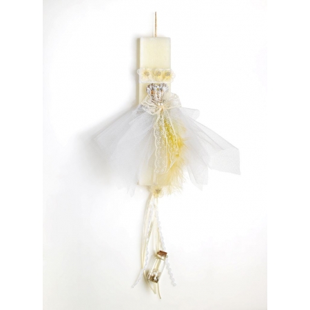 Πασχαλινή λαμπάδα εκρού με λευκό-εκρού φόρεμα μπαλαρίνας - ΚΩΔ:EL381-AD