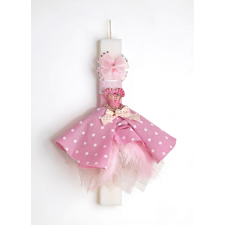 Πασχαλινή λαμπάδα λευκή με ροζ φόρεμα μπαλαρίνας - ΚΩΔ:EL382-AD