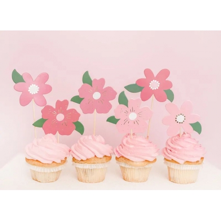 Topper τούρτας ροζ λουλούδια 13-14.5cm - ΚΩΔ:KPT66-BB