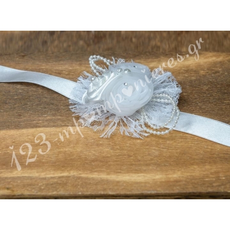 Κορσαζ - Βραχιολι Παρανυμφων  Με Περλες- Λευκο Χρωμα - ΚΩΔ: Alg-8288