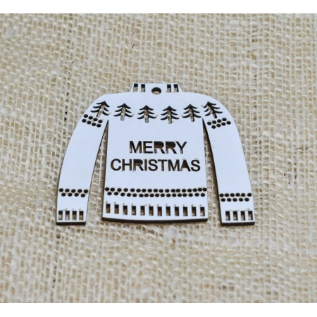 Γουρι Ξυλινο Διατρητο Πουλοβερ Merry Christmas Λευκο - 9Χ8Εκ - ΚΩΔ:Boxr45-Al