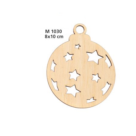 Γουρι Ξυλινη Χριστουγεννιατικη Μπαλα - Αστερια 10 Εκατ. - ΚΩΔ:M1030-Ad