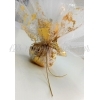Μπομπονιέρα γάμου με δίχτυ με φύλλα χρυσού - εκρού - χρυσό - ΚΩΔ:MPO-527273-A-E