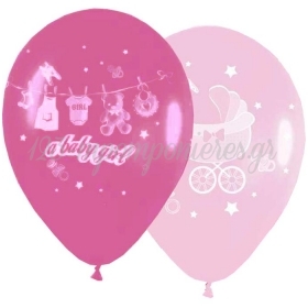 Ροζ-Φουξια Μπαλονια «A Baby Girl» Με Baby Καροτσακι 12'' (30Cm) – ΚΩΔ.:13512335-Bb