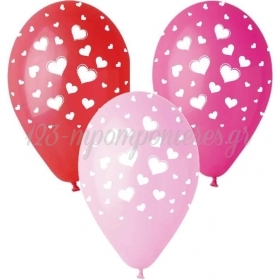 Μπαλονια Τυπωμενα Με Λευκες Καρδιες Σε 3 Χρωματα 12'' (30Cm) – ΚΩΔ.:13512356-Bb