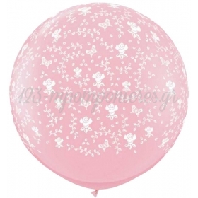 Ροζ Μπαλονια Latex 90Cm Με Λουλουδακια – ΚΩΔ.:13530109Fb-Bb