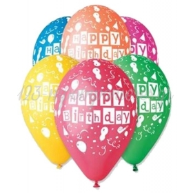 Τυπωμενα Μπαλονια Latex «Happy Birthday» Με Μπαλονια Σε 6 Χρωματα 13΄΄ (33Cm)  – ΚΩΔ.:13613210-Bb