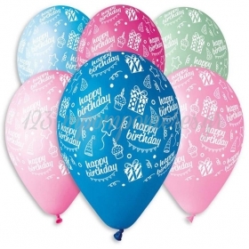 Τυπωμενα Μπαλονια Latex «Happy Bday» Με Τουρτα Και Δωρα Σε 6 Χρωματα 12΄΄ (30Cm) – ΚΩΔ.:13613217-Bb