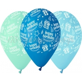 Τυπωμενα Μπαλονια Latex Για Αγορι «Happy Bday» Με Τουρτα Και Δωρα Σε 3 Χρωματα 12΄΄ (30Cm)  – ΚΩΔ.:13613217B-Bb