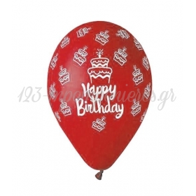 Τυπωμενα Μπαλονια Latex Κοκκινα «Happy Birthday» Cake 13΄΄ (33Cm)  – ΚΩΔ.:13613249C-Bb