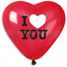 Κοκκινα Μπαλονια Τυπωμενα Καρδιες Με Ασπρομαυρο «I Love You» 17'' (43Cm) – ΚΩΔ.:13617451-Bb