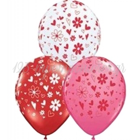 Μπαλονια Τυπωμενα Με Λουλουδια Και Καρδουλες Σε 3 Χρωματα 12'' (30Cm) – ΚΩΔ.:70047-Bb