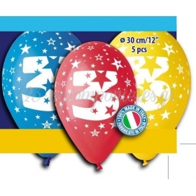 Τυπωμενα Μπαλονια Latex «3» Με Αστερια Σε 3 Χρωματα 12΄΄ (30Cm)  – ΚΩΔ.:S301472-Bb