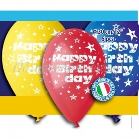 Τυπωμενα Μπαλονια Latex «Happy Bday» Με Αστερια Σε 3 Χρωματα 12΄΄ (30Cm)  – ΚΩΔ.:S301731-Bb