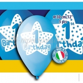 Τυπωμενα Μπαλονια Latex Για Αγορι «1St Birthday» Γαλαζιο 12΄΄ (30Cm) – ΚΩΔ.:S303926-Bb