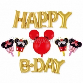 Μπαλονι Foil Γενεθλιων Σετ Mickie Mouse Χρυσο «Happy Bday» (7Τμχ) – ΚΩΔ.:207173-Bb
