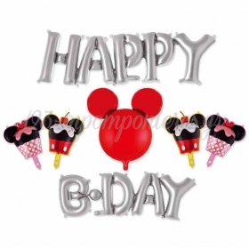 Μπαλονι Foil Γενεθλιων Σετ Mickie Mouse Ασημι «Happy Bday» (7Τμχ) – ΚΩΔ.:207174-Bb