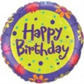 Μπαλονι Foil Γενεθλιων «Happy Birthday» Με Μωβ Λουλουδια 45Cm – ΚΩΔ.:25172-Bb