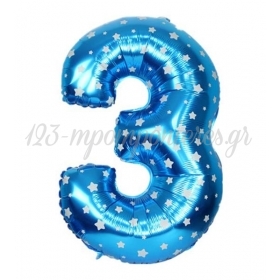 Μπαλονι Foil Μπλε Με Αστερακια 40Cm Αριθμος Τρια – ΚΩΔ.:526N93-Bb