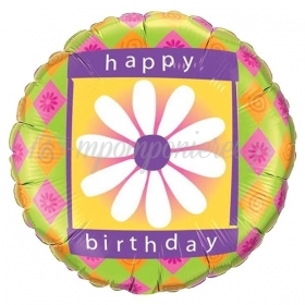 Μπαλονι Foil Γενεθλιων «Happy Birthday» Με Μαργαριτα 45Cm – ΚΩΔ.:99100-Bb