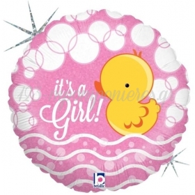 Μπαλονι Ιριδιζον Foil 45Cm Για Γεννηση «It'S A Girl» Με Παπακι  – ΚΩΔ.:36042-Bb