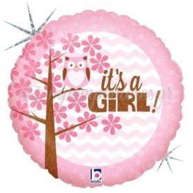 Μπαλονι Ιριδιζον Foil 45Cm Για Γεννηση «It'S A Girl» Με Κουκουβαγια – ΚΩΔ.:36156-Bb