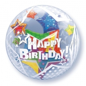 Μπαλονι Foil 24"(61Cm) Αστερια «Happy Birthday» Bubble Διπλο – ΚΩΔ.:68804-Bb