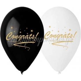 Τυπωμενα Μπαλονια Latex «Congrats» Σε Λευκα-Μαυρα 13" (33Cm) – ΚΩΔ.:13613267-Bb
