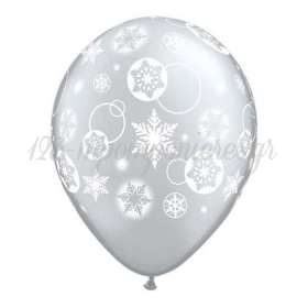 Τυπωμενα Μπαλονια Latex Χιονονυφαδες Ασημι Περλε 12" (30Cm) – ΚΩΔ.:5551689325-Bb