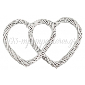Ξυλινη Διπλη Καρδια Λευκη Απο Μπαμπου 57X40Cm - ΚΩΔ:M1331-Ad