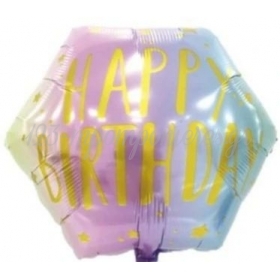 Μπαλονι Foil 18''(46Cm) Παστελ Happy Birthday Εξαγωνο - ΚΩΔ:206373-Bb