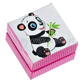 Χαρτινο Κουτακι Καρο Ροζ Με Panda 7X7X5Cm . - ΚΩΔ:Ak165-Ad