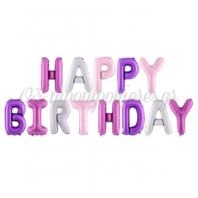 Μπαλονι Foil 16''(40Cm) Ροζ-Μοβ Happy Birthday - ΚΩΔ:Fb6P-000-Bb