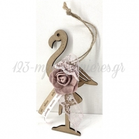 Ξυλινο Κρεμαστο Flamingo Με Λουλουδι Σε Αποχρωση Σαπιο Μηλο 13X6Cm - ΚΩΔ:Tr51Sm-Rn