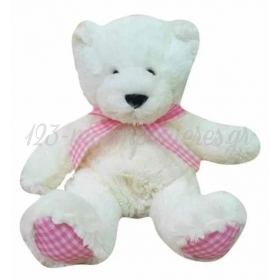 Λουτρινο Λευκο Αρκουδακι Με Ροζ Κορδελα 30Cm - ΚΩΔ:Nb205232-Bb