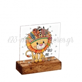 Plexiglass με Λιοντάρι Ινδιάνος σε Ξύλινη Βάση 7X3X8cm - ΚΩΔ:M10226-AD