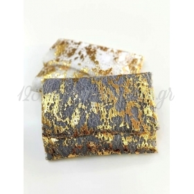 Μπομπονιέρα γάμου φάκελος με δίχτυ με φύλλα χρυσού - σκούρο γκρι - χρυσό - ΚΩΔ:MPO-527273-B-DG