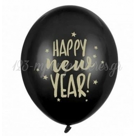 Μπαλόνι Latex 12"(30cm) Μαύρο Happy New Year - ΚΩΔ:SB14P-201-010-BB