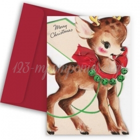 Χριστουγεννιάτικη Κάρτα Vintage Ελαφάκι 11X18cm - ΚΩΔ:VC1702-82-BB